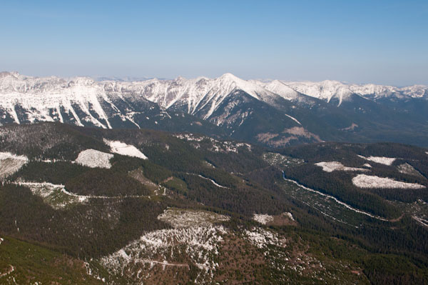 Clearcuts in the Swan Valley, MT near Loon Lake on the slope of Mission Mountains. Photo by George Wuerthner.