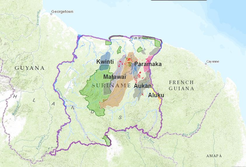 Mining extent (red) in Maroon-occupied areas. Image courtesy of the ACT.