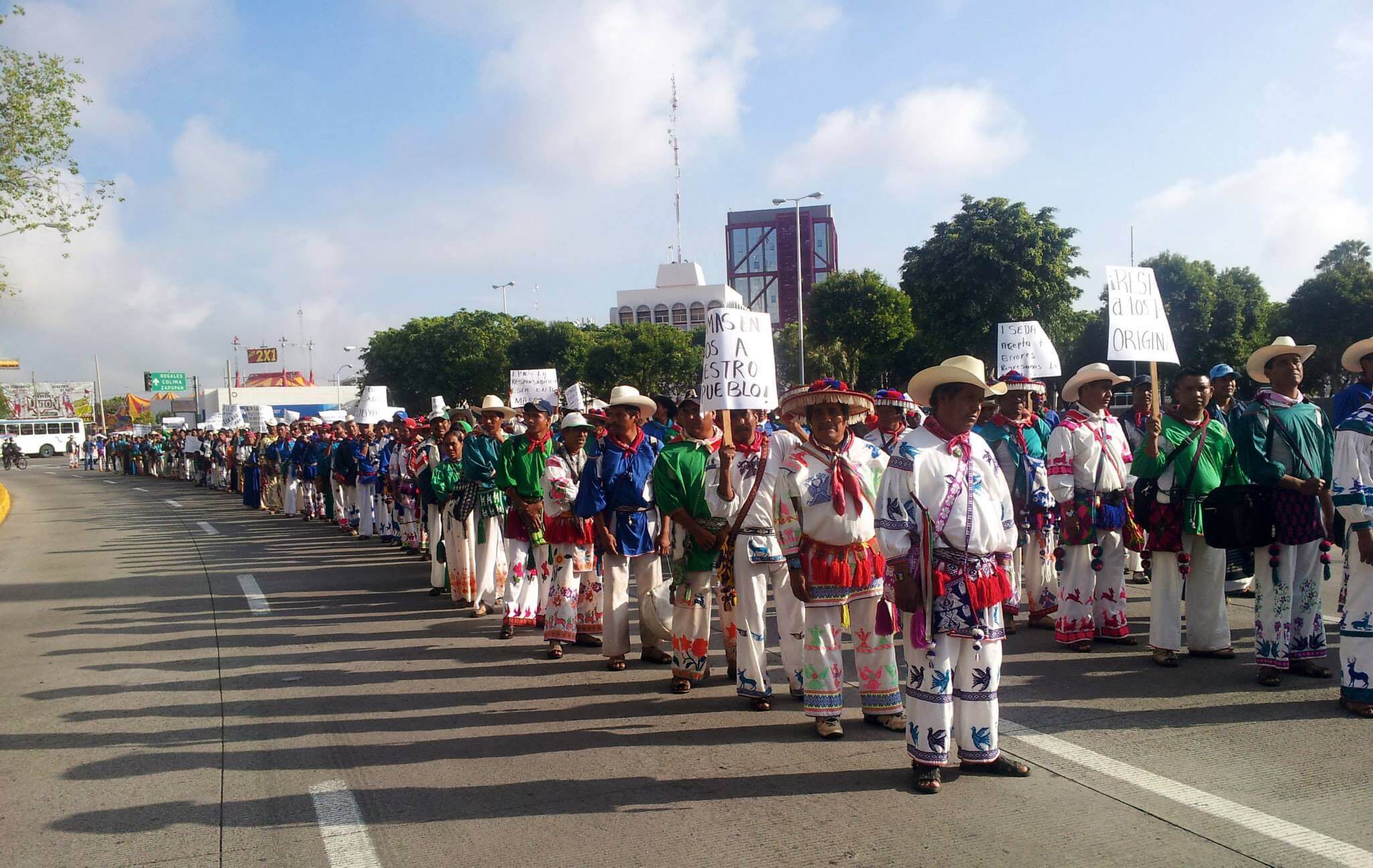 Members of the Wixarika community of San Sebastian Teponahuaxtlán protesting for land reform in Guadalajara in 2014. Photo from the Facebook/San Sebastian(Wuaut+a).