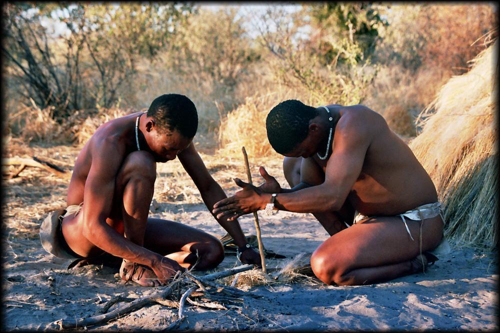 San people starting a friction fire